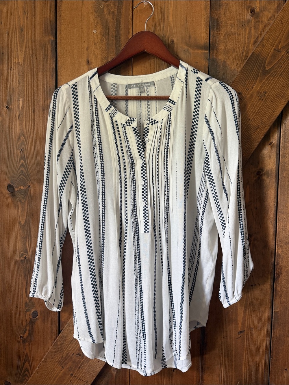 Daniel Rainn White Blouse with Navy Vertical Stripes
